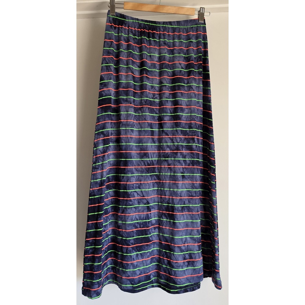 Pink Elephant Striped Maxi Skirt Size 14 Navy Neon Green Orange Long